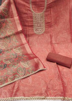  dusty rose digital print & handwork simmer cotton silk dress material 2