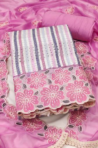 Women's multi unstitched heavy thread sequence embroidery digital print pure cambric cotton dress material (msmfc11604d)
