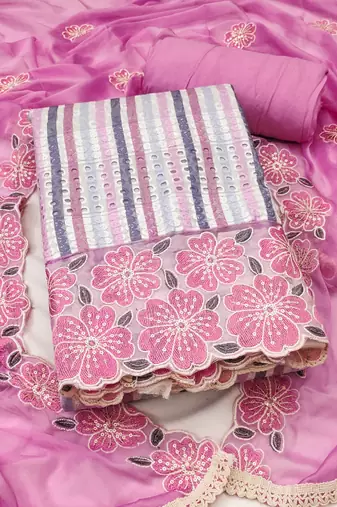 Women's multi unstitched heavy thread sequence embroidery digital print pure cambric cotton dress material (msmfc11604d)