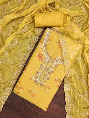  mustard print & handwork modal dress material 4