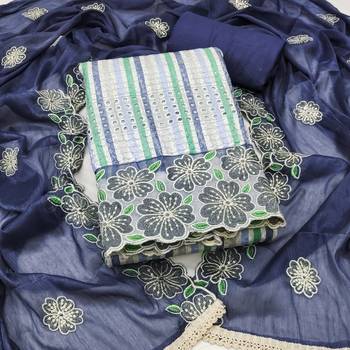  multi heavy thread sequin embroidery digital print pure cambric cotton dress material 1