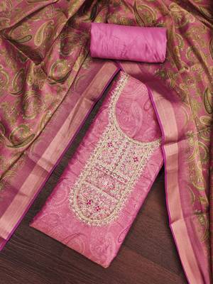  pink digital print & handwork simmer cotton silk dress material 4