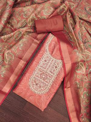  dusty rose digital print & handwork simmer cotton silk dress material 4