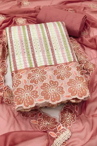 Women's multi unstitched heavy thread sequence embroidery digital print pure cambric cotton dress material (msmfc11604a)