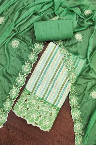  multi heavy thread sequin embroidery digital print pure cambric cotton dress material
