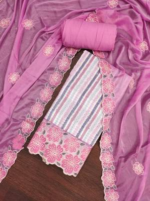  multi heavy thread sequin embroidery digital print pure cambric cotton dress material 4