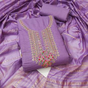  levender heavy zari sequin embroidery slub cotton dress material 1
