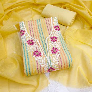  yellow heavy thread embroidery cotton jacquard dress material 1
