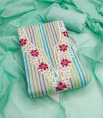 Women's sea green unstitched heavy thread embroidery cotton jacquard dress material (gngr50135sgn)