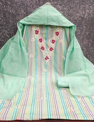  sea green heavy thread embroidery cotton jacquard dress material 2