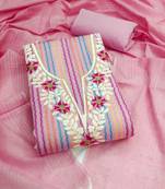 Women's pink unstitched heavy thread embroidery cotton jacquard dress material (gngr50135pnk)