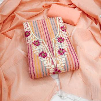 peach heavy thread embroidery cotton jacquard dress material 1