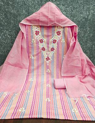  pink heavy thread embroidery cotton jacquard dress material 2