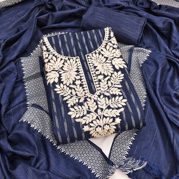  blue heavy thread embroidery cotton jacquard dress material 1