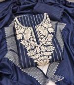 Women's blue unstitched heavy thread embroidery cotton jacquard dress material (gngr50134blu)