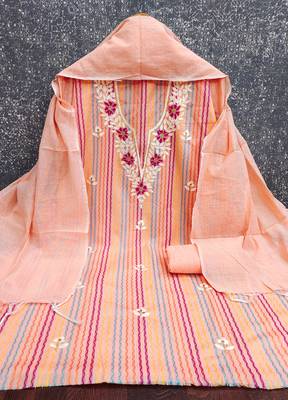  peach heavy thread embroidery cotton jacquard dress material 2