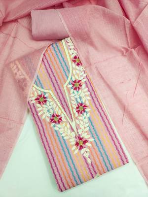  pink heavy thread embroidery cotton jacquard dress material 3