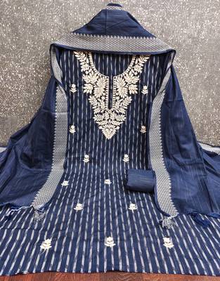  blue heavy thread embroidery cotton jacquard dress material 2