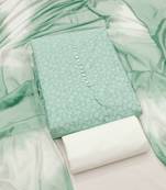 Women's sea green unstitched print cotton dress material (gngr50133sgn)