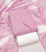 Women's pink unstitched print cotton dress material (gngr50133pnk)