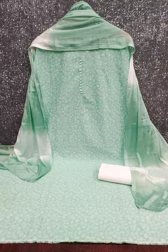  sea green print cotton dress material