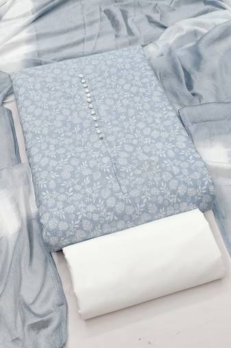 Women's grey unstitched print cotton dress material (gngr50133gry)