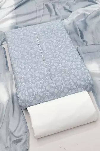 Women's grey unstitched print cotton dress material (gngr50133gry)