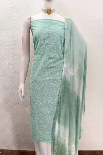  sea green print cotton dress material