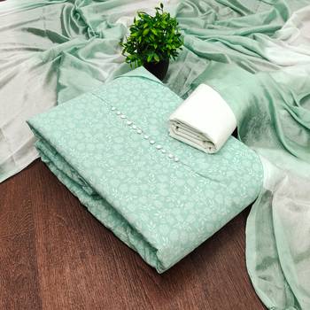  sea green print cotton dress material 4