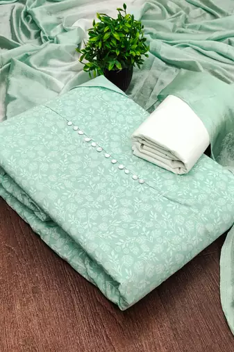  sea green print cotton dress material