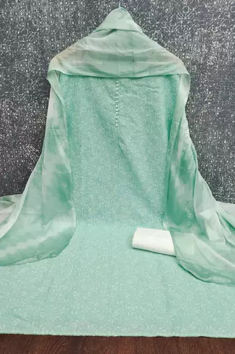  sea green print cotton dress material