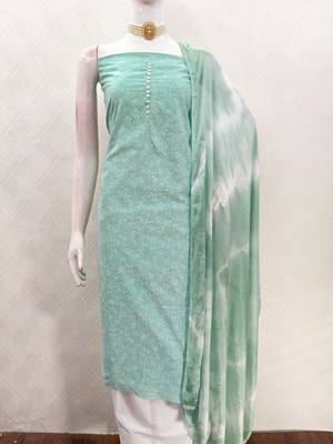  sea green print cotton dress material 3