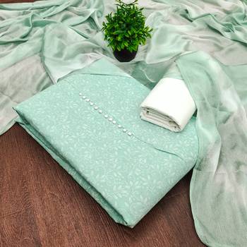  sea green print cotton dress material 4