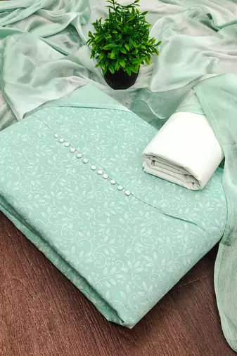  sea green print cotton dress material