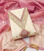 Women's white unstitched weaving embroidery & fancy border simmer jacquard dress material (gngr50131pnk)