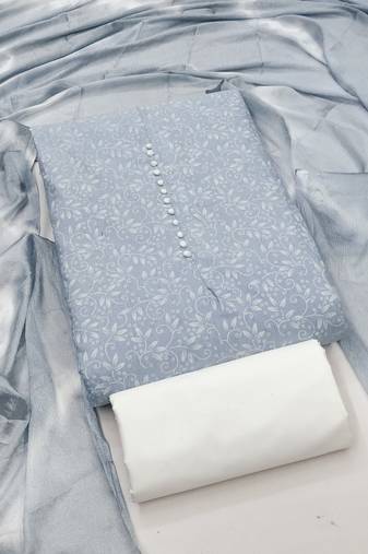 Women's grey unstitched print cotton dress material (gngr50132gry)