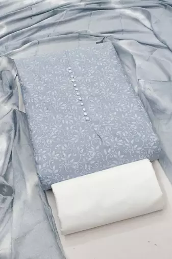 Women's grey unstitched print cotton dress material (gngr50132gry)