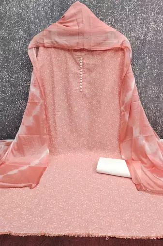  peach print cotton dress material