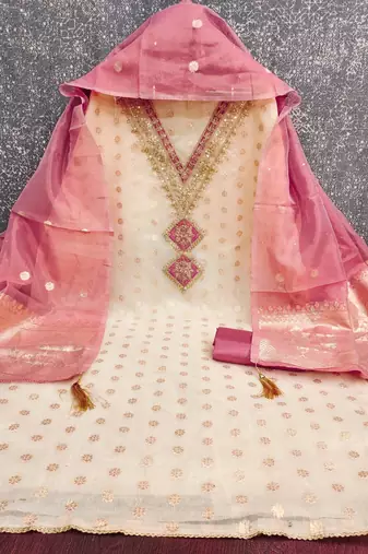  white weaving embroidery & fancy border simmer jacquard dress material