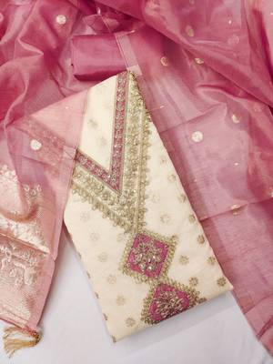  white weaving embroidery & fancy border simmer jacquard dress material 3