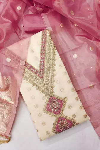  white weaving embroidery & fancy border simmer jacquard dress material