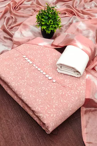  peach print cotton dress material
