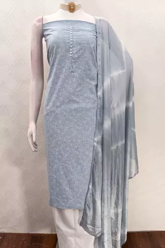  grey print cotton dress material