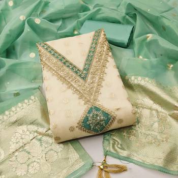  white weaving embroidery & fancy border simmer jacquard dress material 1