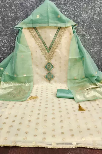  white weaving embroidery & fancy border simmer jacquard dress material