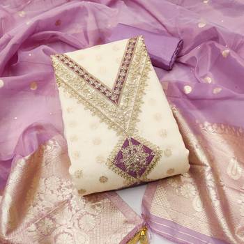  white weaving embroidery & fancy border simmer jacquard dress material 1