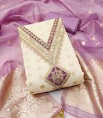 Women's white unstitched weaving embroidery & fancy border simmer jacquard dress material (gngr50131ldr)