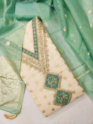  white weaving embroidery & fancy border simmer jacquard dress material 3