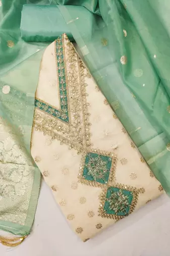  white weaving embroidery & fancy border simmer jacquard dress material