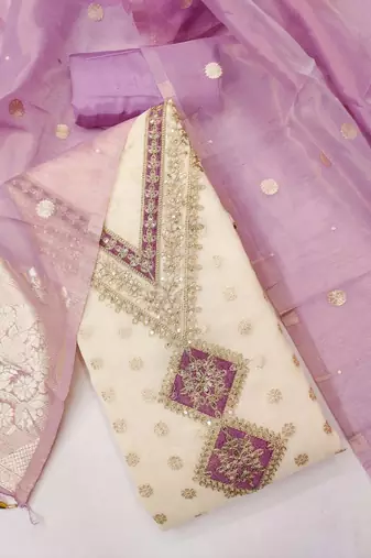  white weaving embroidery & fancy border simmer jacquard dress material